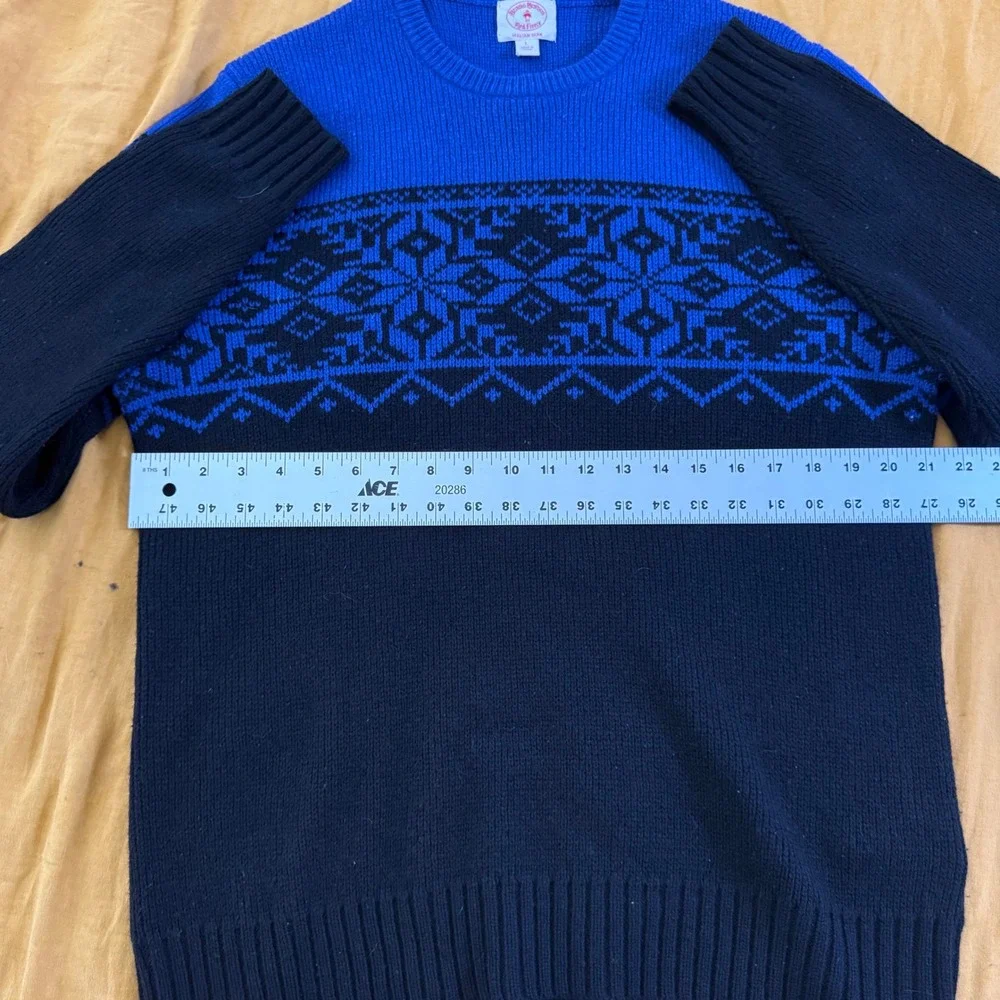 Brooks Brothers Red Fleece Mens Blue Black Fair Isle Merino Wool Sweater Large
